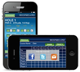 Smartphone app showing scorecard sharing